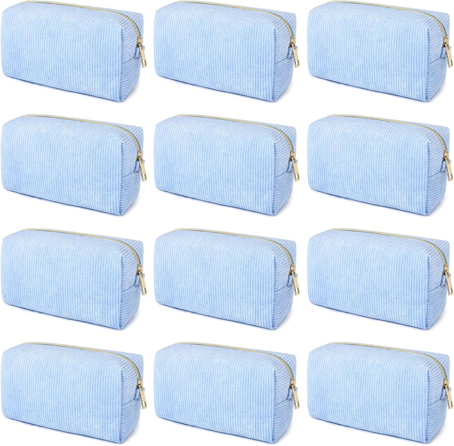 Bridesmaid Proposal Gifts - 6PCS Corduroy Blue Makeup Bags | Wedding Party Favors & Toiletry Organizers