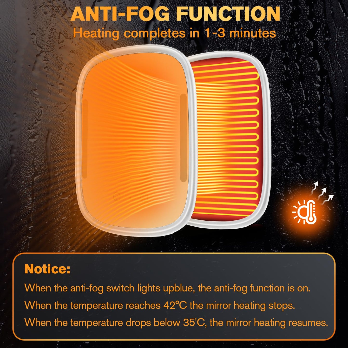 Showvigor Heated Shower Mirror Fogless for Shaving with Light, Rechargeable Battery, Detachable Adhesive Hook & Razor Holder, NO-Drilling Waterproof Anti-Fog Mirror, Gift for Men(White)