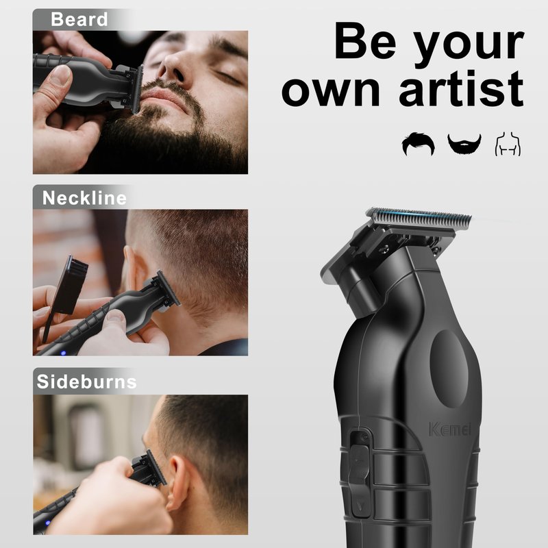 KEMEI PG2299 Hair Trimmer for Men, Zero Gapped T-Blade Clippers for Edging & Lining, Cordless Barber Liners with Extra Replacement Blade, USB Rechargeable Grooming Kit for Beard & Dry Shaving (Black)
