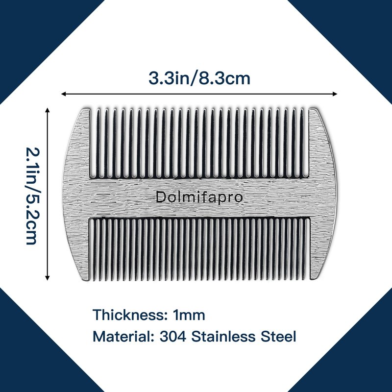 Dolmifapro 304 Stainless Steel Pocket Beard Comb for Men, Anti-Static Dual Fine Coarse Teeth Ultra-Thin Mustache Hair Grooming Comb with PU Leather Case (silvery)