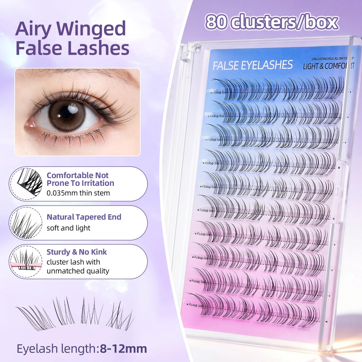 Squsaya Lash Clusters Wispy Eyelash Clusters 80pcs Lashes Individual, Fluffy Lash Clusters, 8-12MM Daily Exquisite Eyelashes, Natural Look C Curl Lash Extensions- DK405
