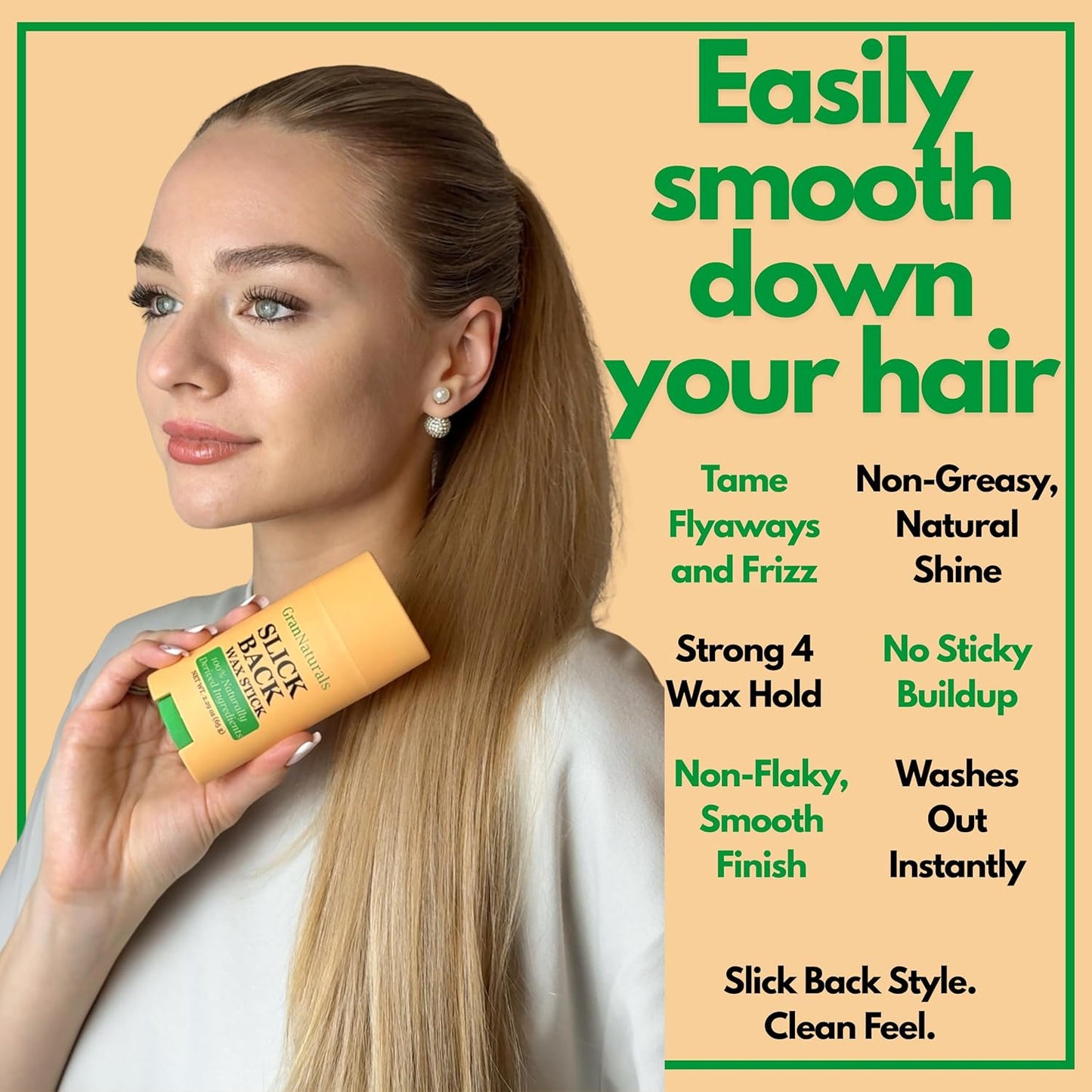 GranNaturals Hair Wax Stick for Women - Smoothing Stray Flyaways & Taming Frizz | 2.29 oz