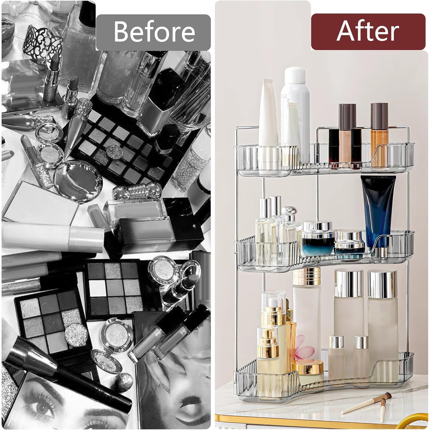 3 Tier Corner Bathroom Organizer - Stylish Makeup & Perfume Shelf for Vanity | Grey