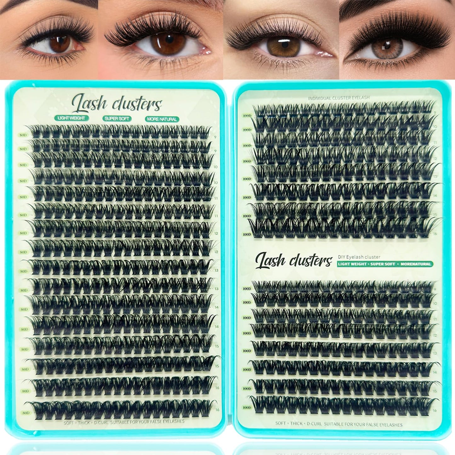 Lash Clusters Kit, 640 Pcs Eyelashes Lash Clusters D Curl 9-16mm