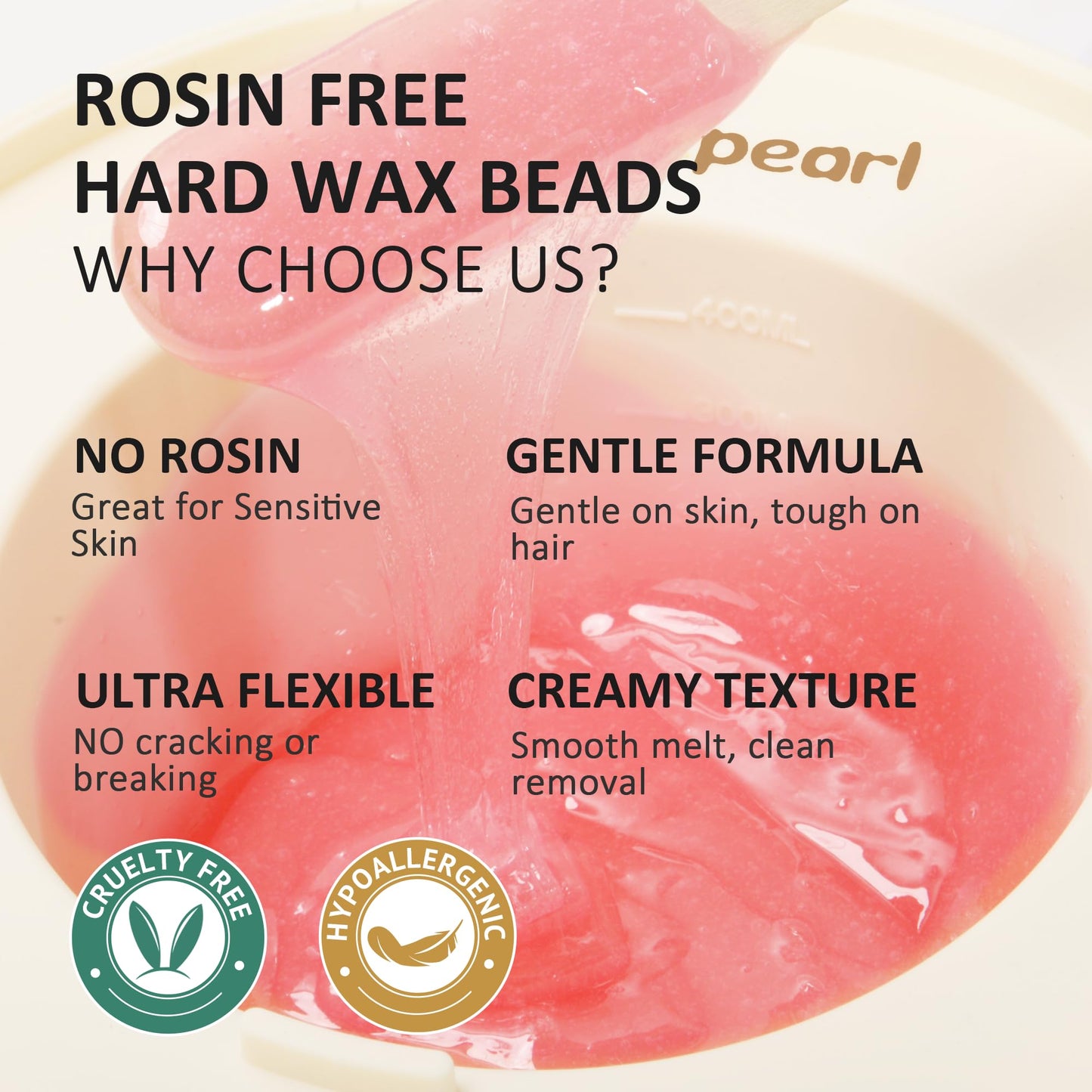Maxpearl Wax Kit for Women Men, Hair Removal Waxing Kit with Hard Wax Beans for Coarse Hair Bikini Eyebrow, Cream White Waxing Beads Refills for Wax Warmer
