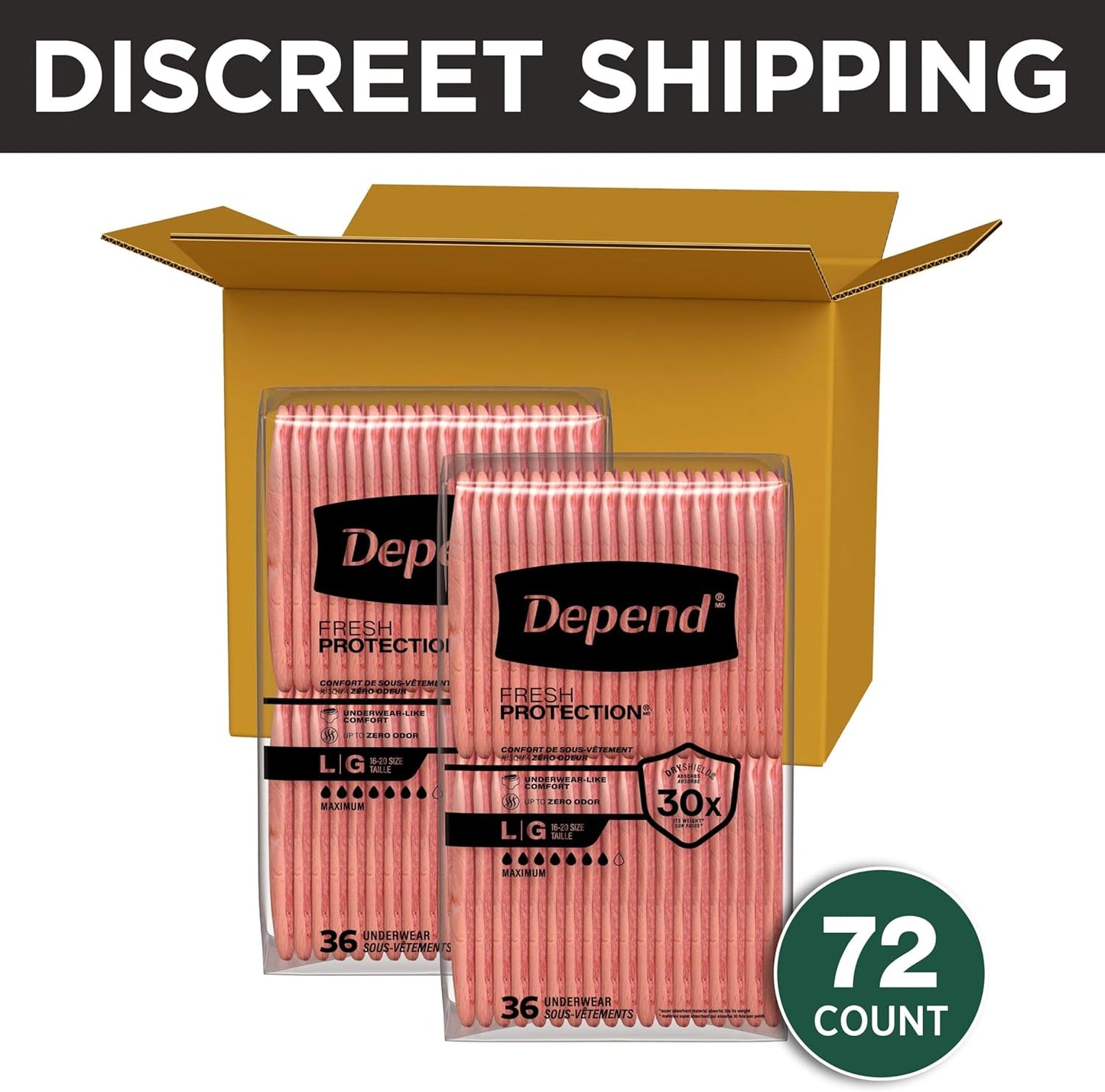 Depend Fresh Protection Adult Diapers - Maximum Absorbency Incontinence Underwear for Women | Large, Blush, 72 Count