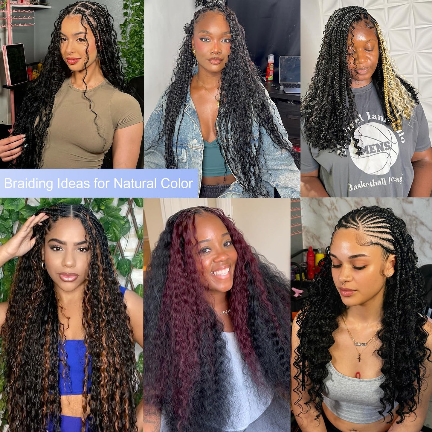 Licoville Boho Human Hair for Braiding Black Hair Deep Water Wave Bundles 18 Inch 100G Freetress No Weft Human Braiding Hair for Boho Braids #1B Natural Black Boho Hair Knoteless Braiding Bundle