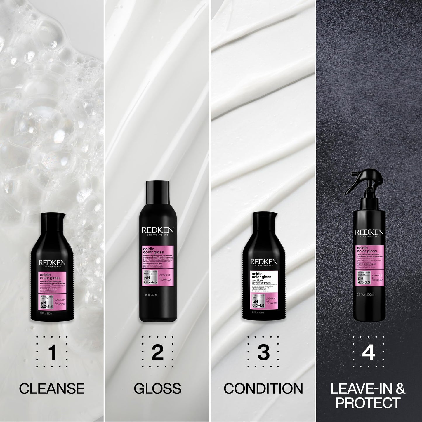 Redken Acidic Color Gloss Shampoo, Conditioner & Heat Protection Spray Set For Color-Treated Hair - Detangles and Extends Intense Shine With Heat Protection