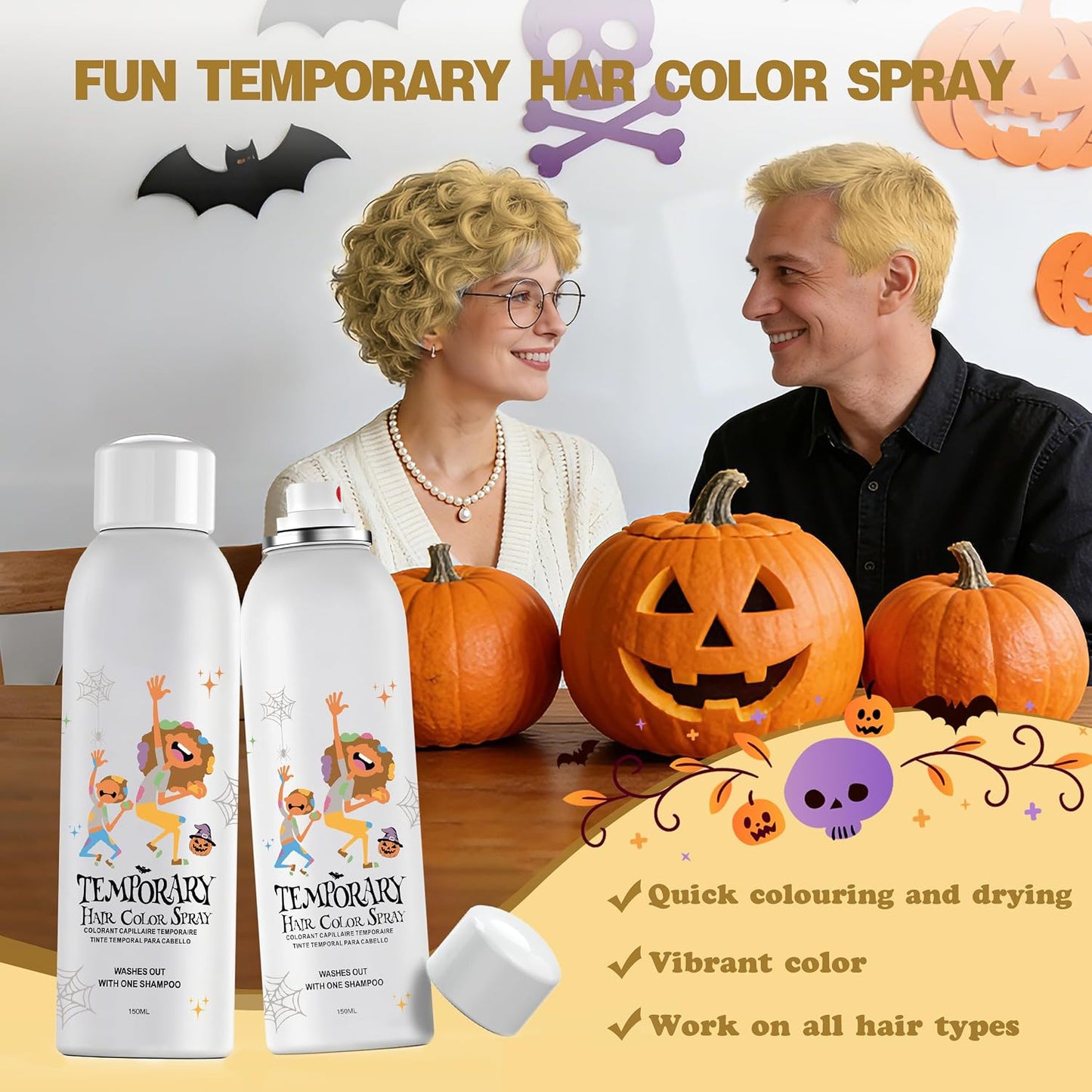Gold Temporary Hair Color Spray - Instant Silver Hair Dye for Parties | 150ml Washable & Disposable