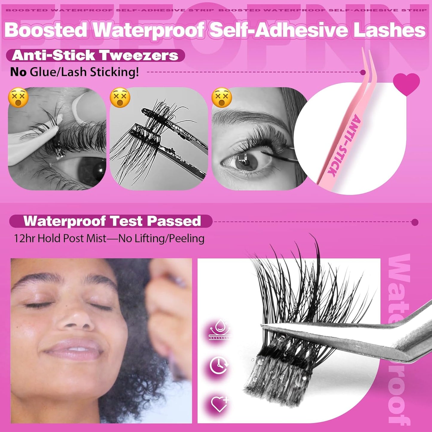 Self Adhesive Eyelashes - Fluffy Wispy Lash Clusters | Pre-Glued 10-16mm DIY Extension Kit with Tweezers