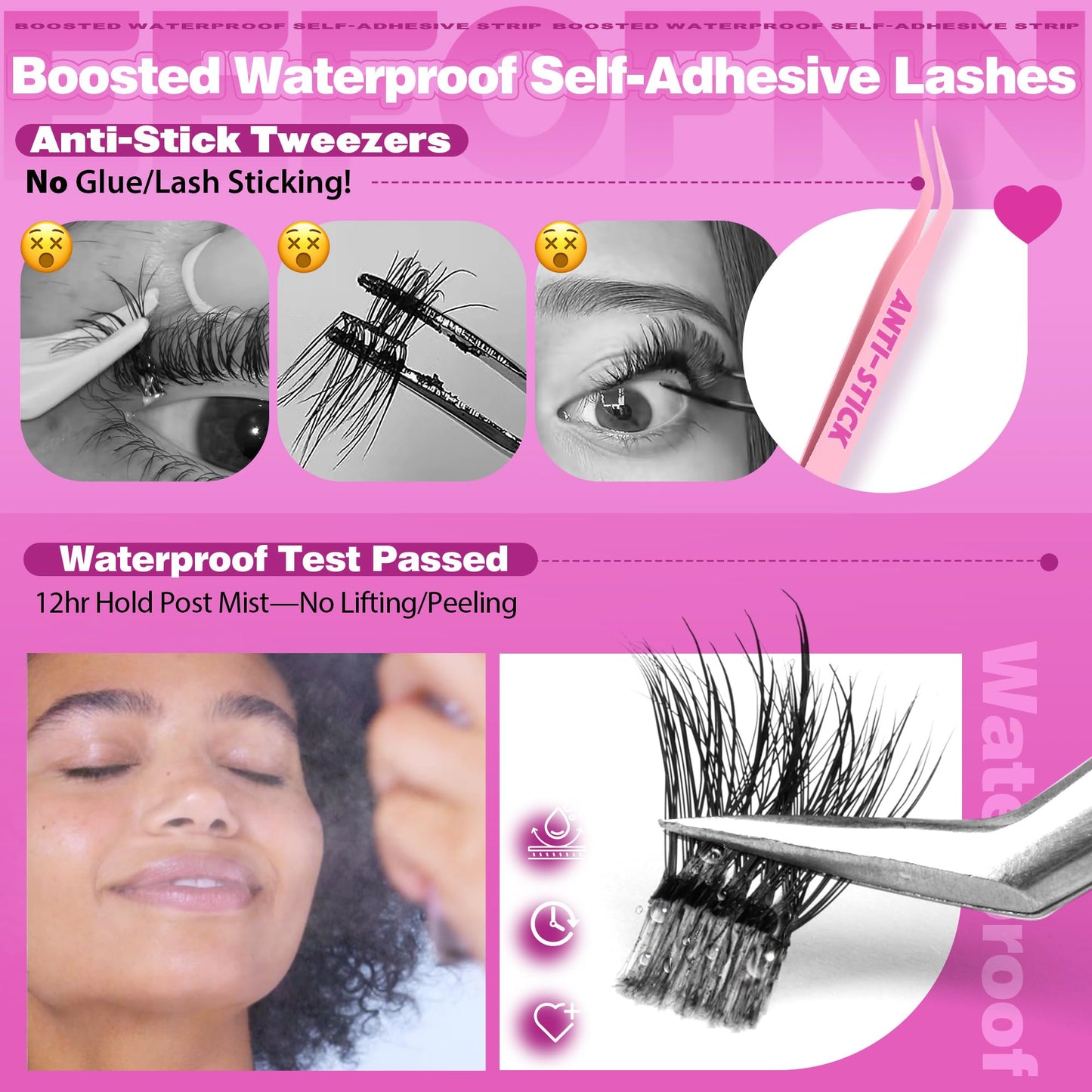 Self Adhesive Eyelashes Wispy Pre Glued Lashes Natural Self Adhesive Lash Clusters 10-16mm Press On Lashes DIY Eyelash Extension Kit No Glue Needed Spider Cluster Lashes with Tweezers by Eefofnn