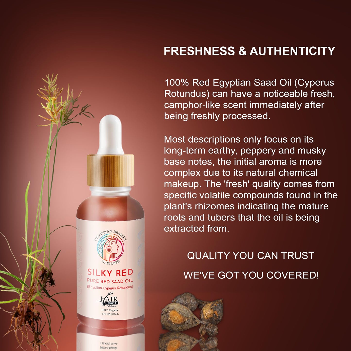 SILKY RED 100% Egyptian Cyperus Rotundus Hair Removal Oil | Pure Red Saad Oil Concentrate | Post-Wax Care | Skin Nourisher | Hair Growth Inhibitor | Original Scent | Made in the USA.