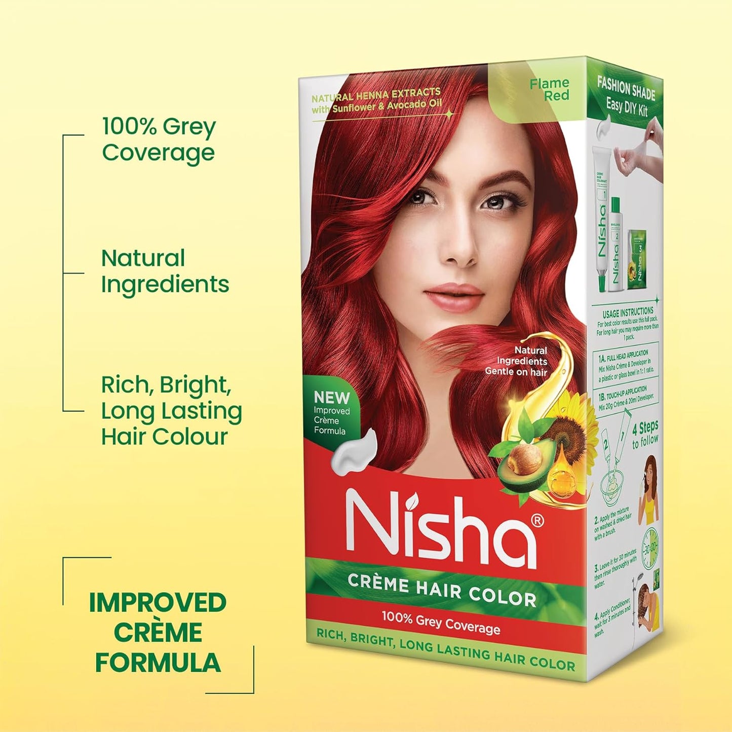 Nisha Creme Hair Color - Permanent Flame Red Hair Dye | 5.07 Fl Oz, Single Pack