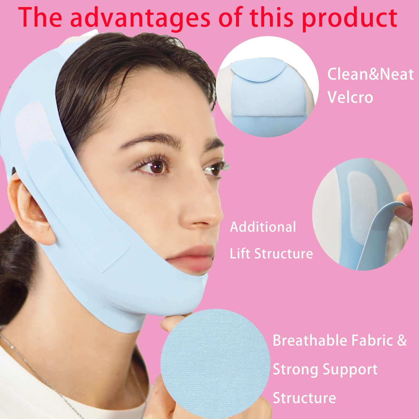V Line Lifting Mask Chin Strap for Sleeping, Face Lifting Strap, Chin Strap, V Line Mask, Jawline Shaper, Jaw Strap, Double Chin Reducer,Face Lift Tape & Snoring Solution (Blue~)