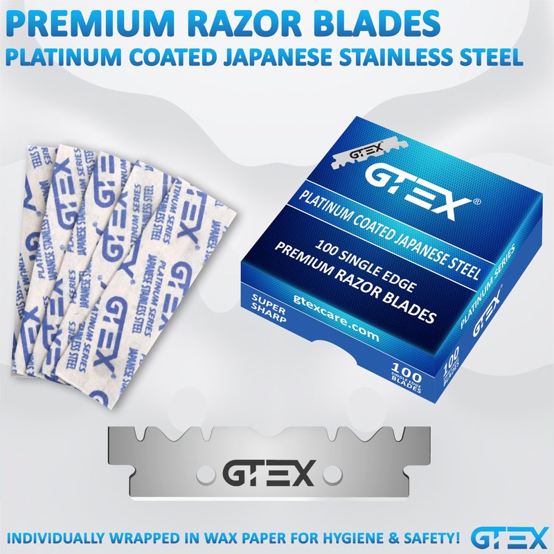 2 Straight Razor For Men (Blue Black), 100 GTEX Premium Blades (Japanese Steel) - 2Pack Straight Edge Razor 100 Platinum Razor Blade - Navajas Para Barbero - Barber Razor For Men, Beard Razor