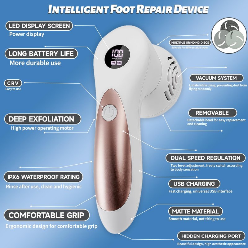 Doeean Electric Feet Foot Callus Remover Equipped with A Vacuum System Foot Scrubber 17 in 1 Professional Foot Care Tool Ipx6 Waterproof Rating for Removing Hard Cracks Dryness and Dead Skin (White)