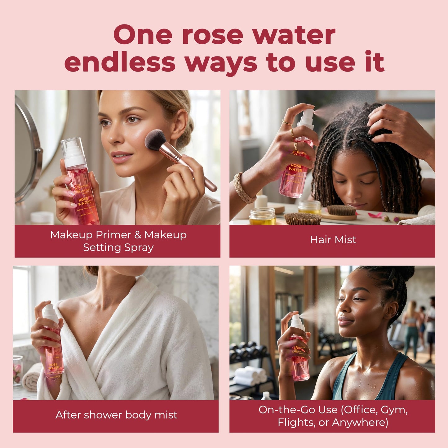 Beyond Meadows Rose Water Spray for Face & Hair - Made with Rose Hydrosol & Glycerin, Hydrating & Refreshing Facial Mist to Set Makeup, Support Double Cleansing & Help Balance Skin’s pH (3.38 fl oz)