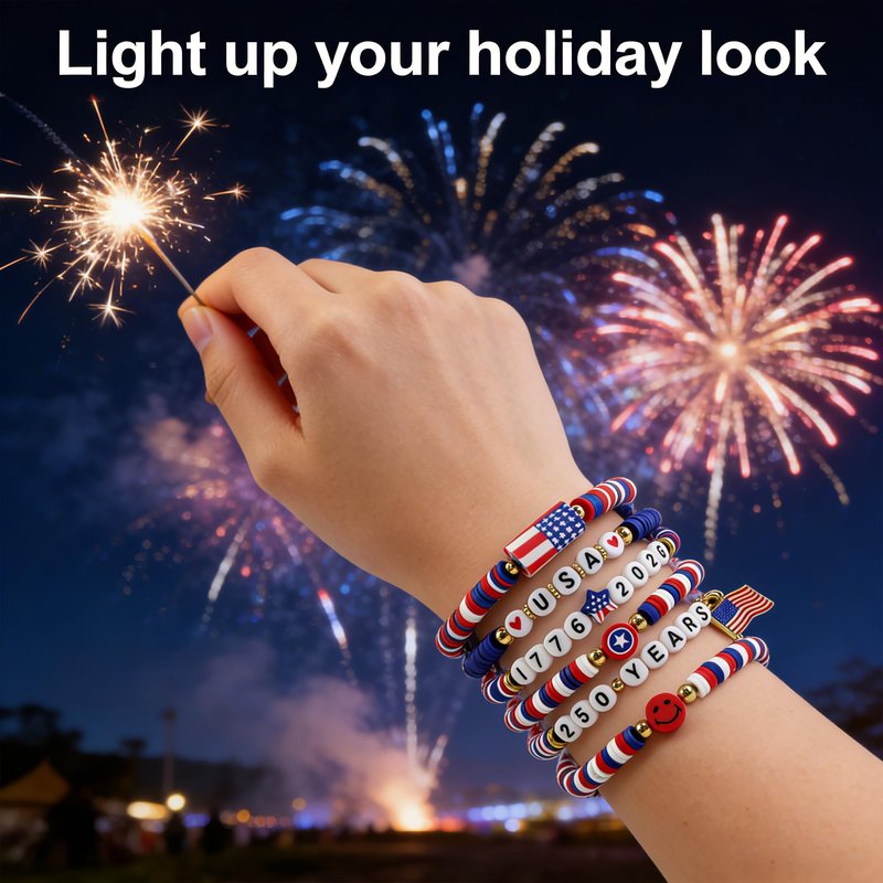 4th of July Outfits for Women - 6 Pack Patriotic 𝐁𝐫𝐚𝐜𝐞𝐥𝐞𝐭𝐬 for 250th Anniversary USA Shirt | 250th Anniversary 1776-2026 USA Merchandise | Fourth of July Accessories Decorations Party Favors
