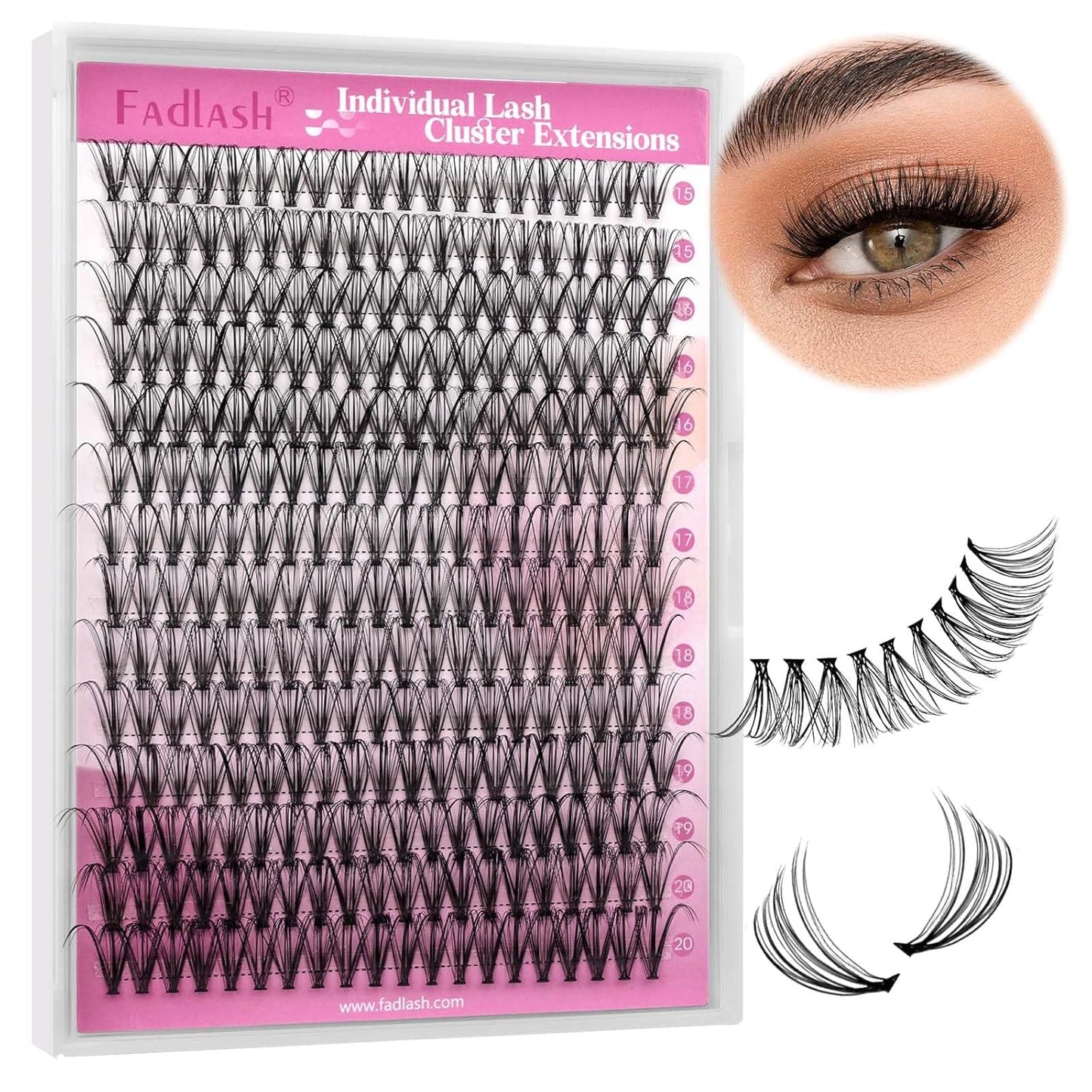 FADLASH Natural Eyelash Clusters - Fluffy 100D/200D Extensions | DIY Home Use, 8-16mm D Curl, 2 Pack