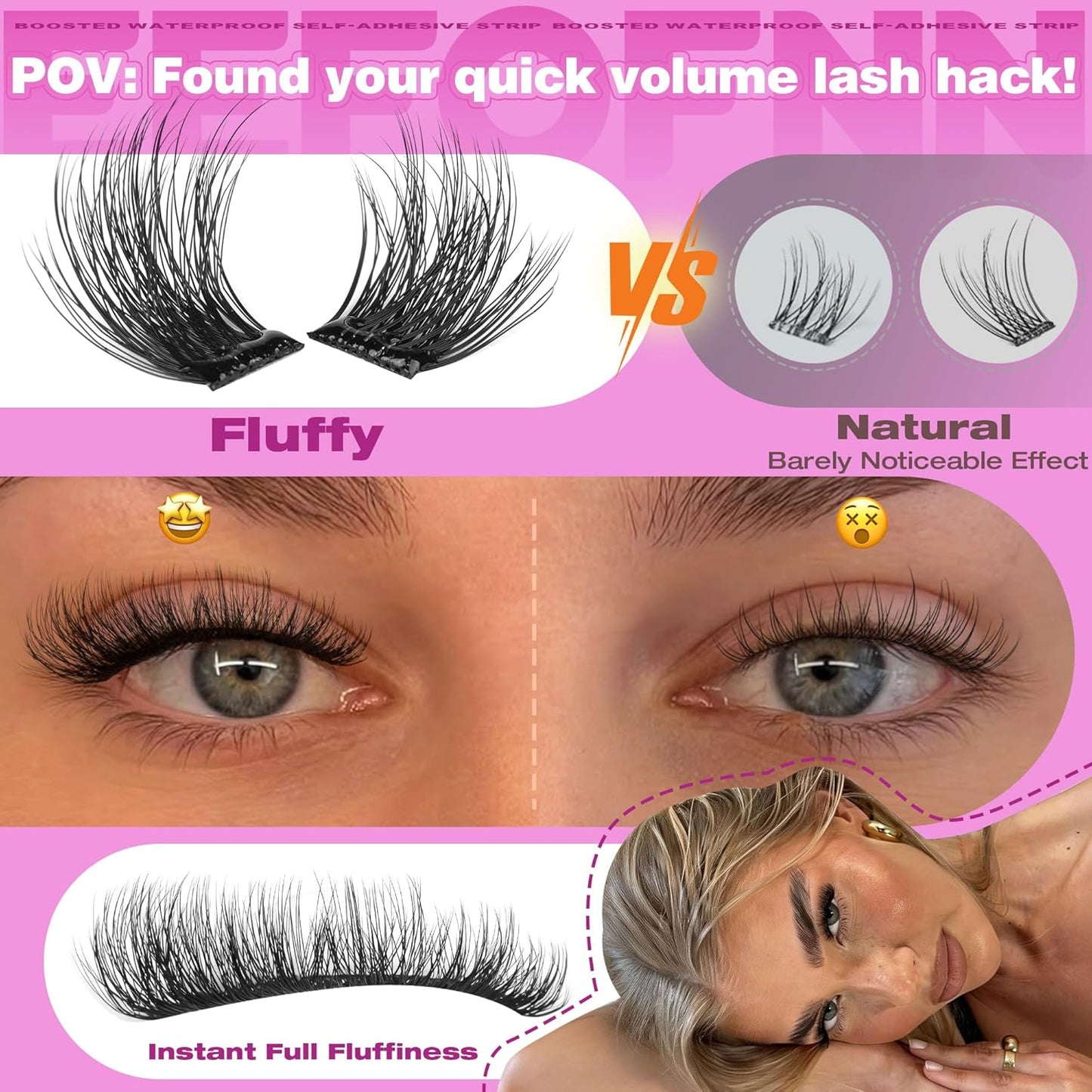 Self Adhesive Eyelashes - Fluffy Wispy Lash Clusters | Pre-Glued 10-16mm DIY Extension Kit with Tweezers