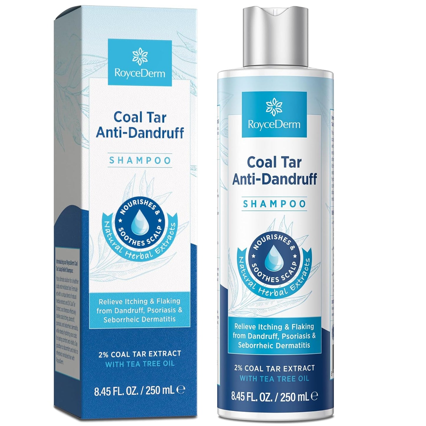 RoyceDerm Dandruff Shampoo - Extra Strength 2% Coal Tar Gel for Rapid Scalp Relief | Hydrating & Natural Fragrance