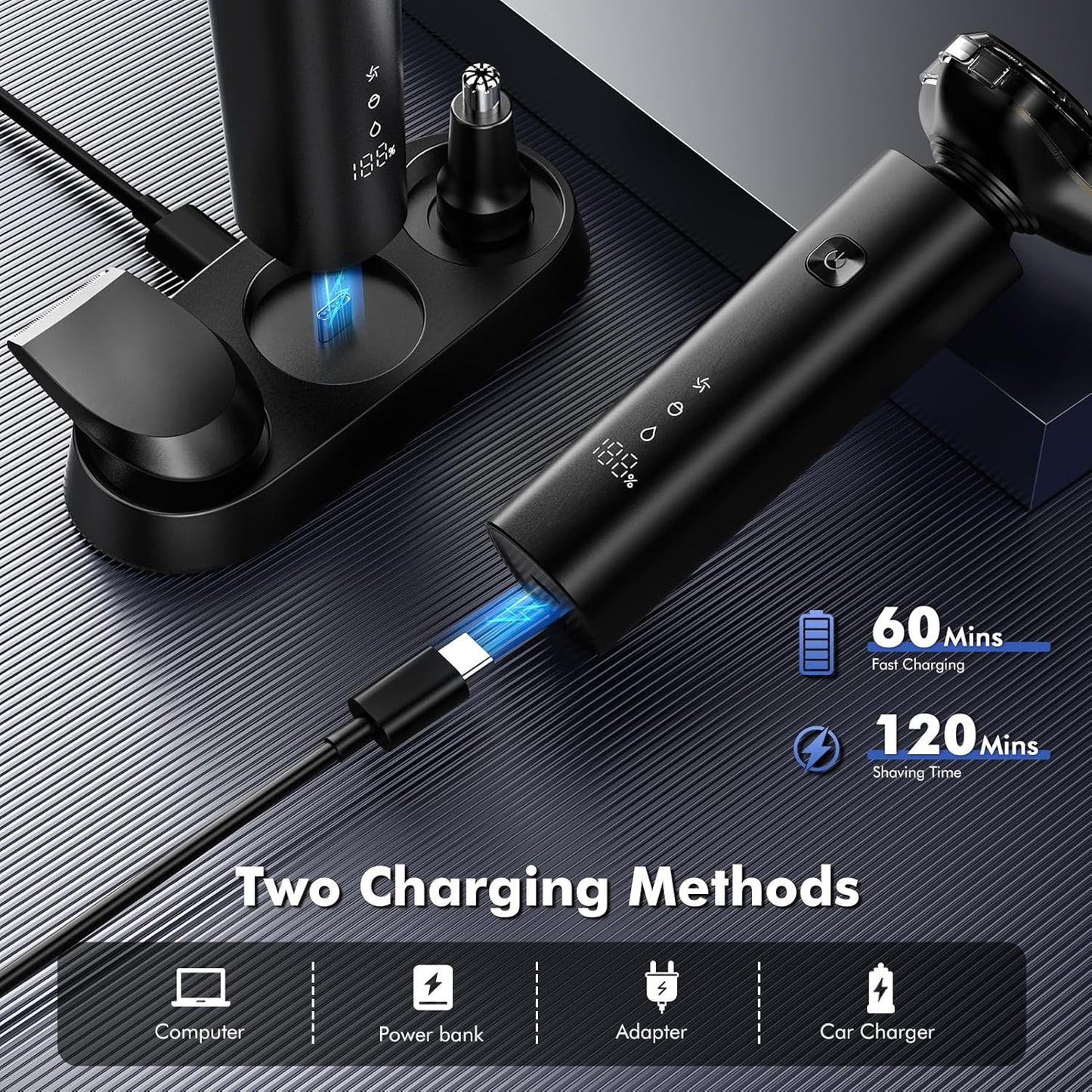 Electric Razor for Men - 2025 Magnetic Waterproof Shaver with Smart LED Display | Wet/Dry Use & All-in-One Charging Base