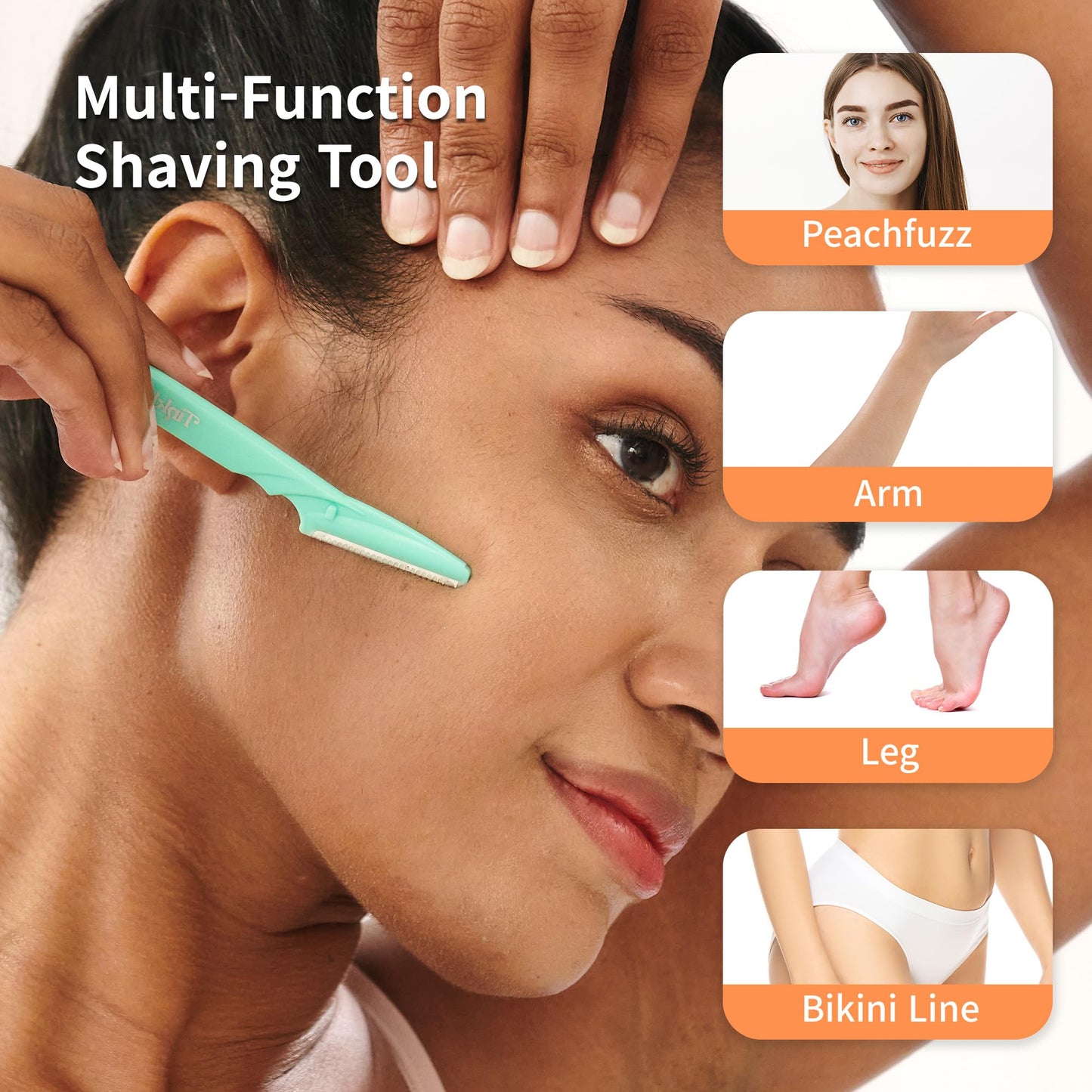 Tinkle Dermaplaning Tool 3ct, Dermaplane Razor for Women, Safe and Easy Peach Fuzz Remover, Eyebrow Trimmer with Protective Cover, Stocking Stuffers