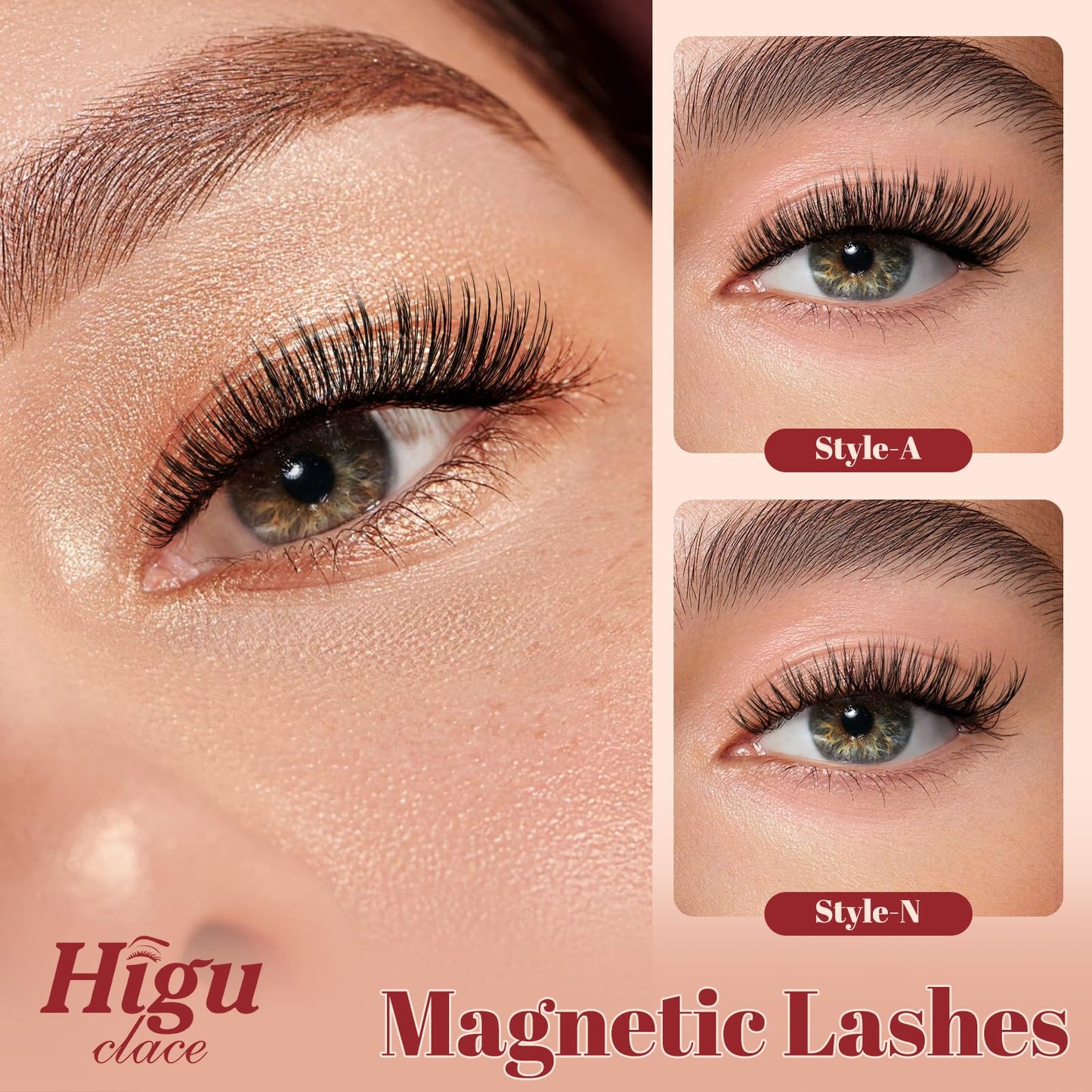 Higu clace Magnetic Eyelashes with Applicator, 1 Pair Reusable Magnetic Lashes Without Eyeliner, Magnetic Eyelashes Natural Look, No Glue Needed (XTY-A03)