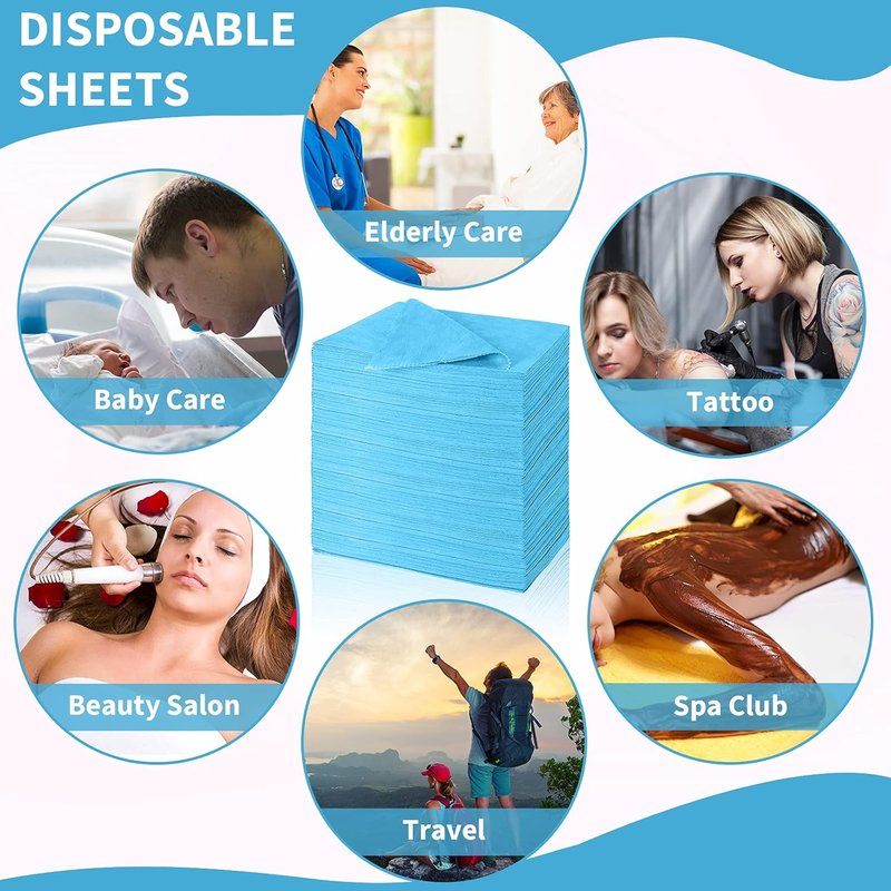 Breling Disposable Bed Sheets - 100 Pcs Oil-Proof PE Film | 31.5" x 71" Waterproof Spa Covers - Blue