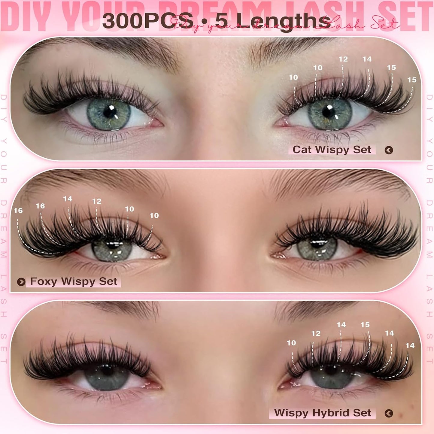 Lash Clusters Kit - Wispy DIY Eyelash Extensions 10-16mm | 300pcs C Curl Natural Look