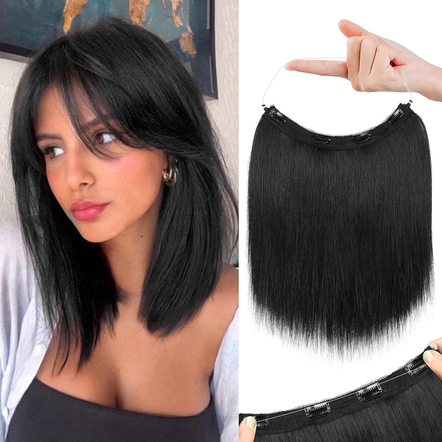 REECHO Invisible Wire Hair Extensions - Thinner Lace Weft, 12-Inch Short Straight Clips | Light Blonde