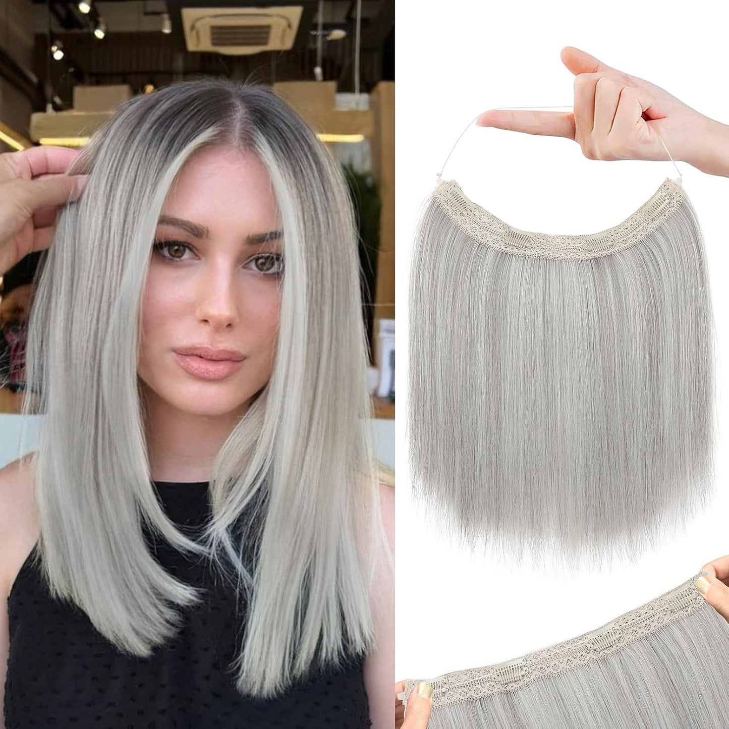 REECHO Invisible Wire Hair Extensions - Thinner Lace Weft, 12-Inch Short Straight Clips | Light Blonde