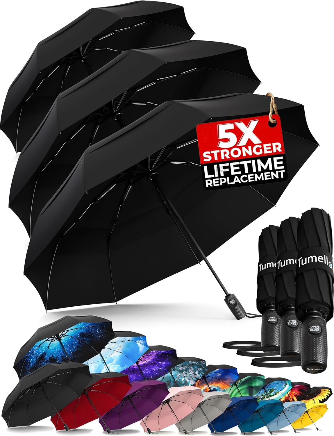 Strongest Windproof Travel Umbrella - Compact, 100MPH Tested | Lightweight, Automatic Folding, One-Handed Use