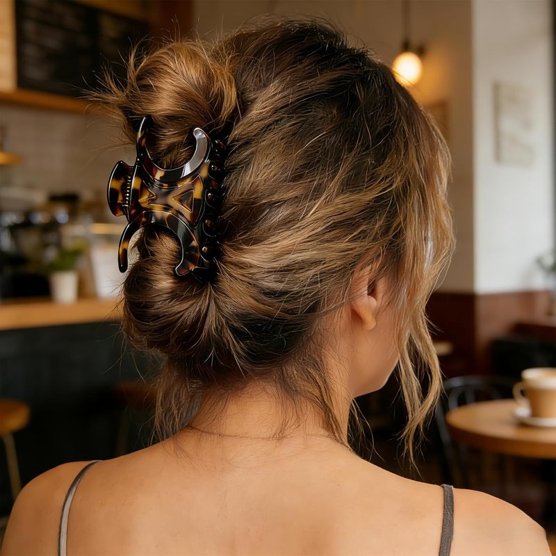 Premium Acetate Hair Clips - Non-Slip Butterfly Claw Clips | 4 Pack in Black, Pearl White & Tortoiseshell