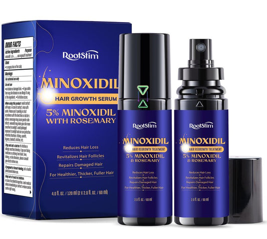 5% Minoxidil Hair Growth for Men and Women: 2-Pack Extra Strength Minoxidil Hair Loss Treatment Serum with Rosemary for Faster Stronger Thicker Hair Growth - 60ML Each