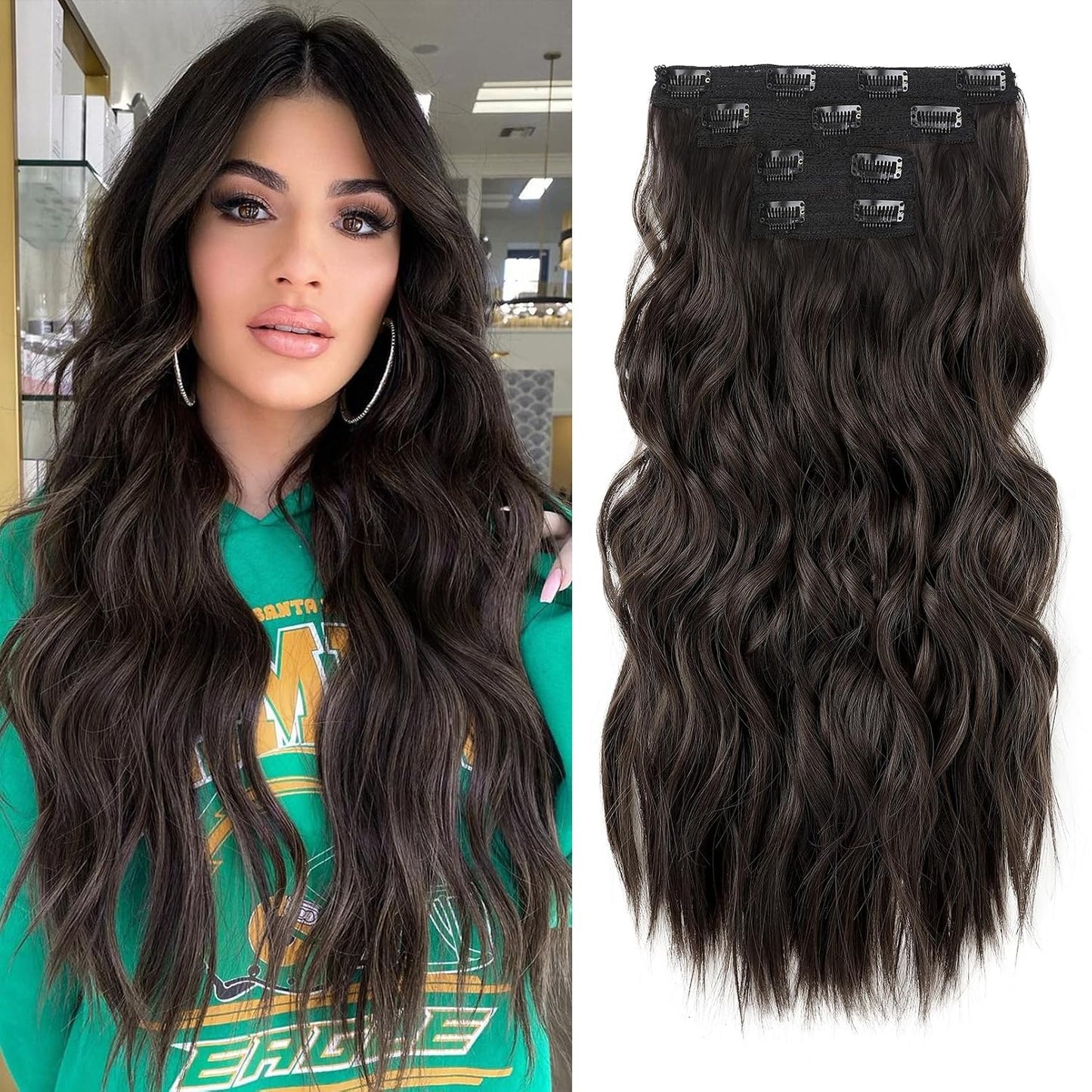REECHO Clip-In Hair Extensions - 24" Thick Blonde Beach Waves | Invisible Lace Weft, Natural Soft Hairpieces for Women