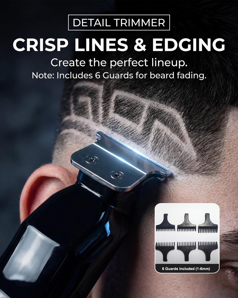Professional Hair Clippers for Men & Zero Gapped Detail Trimmer Kit - 7000RPM Cordless Barber Set for Fades, Outlines & Edge-ups - Ceramic Blade, Invisible LED, Phone-Friendly Cape & Hard Travel Case