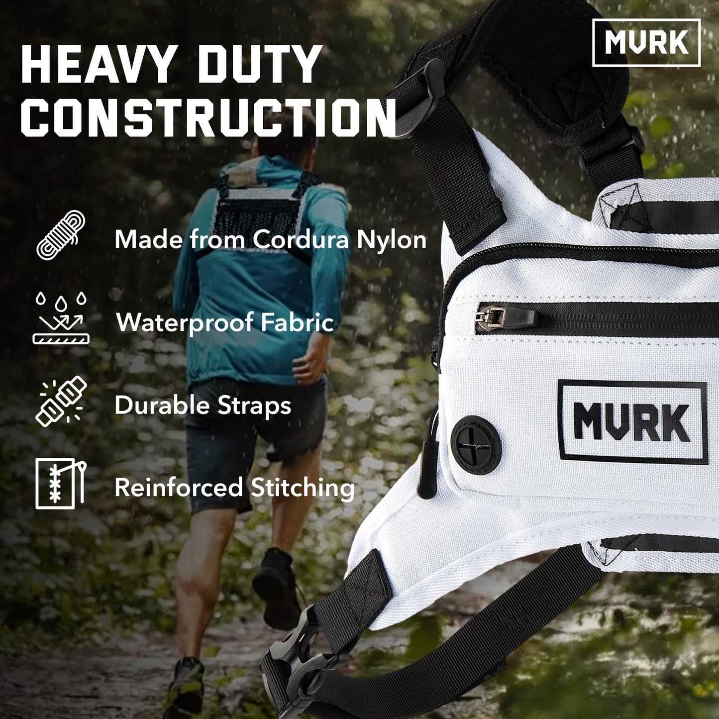 MVRK Water Resistant Running Vest Chest Pack, Phone Holder for Running, Lightweight Training Pack with Extra Storage & Reflective Detail