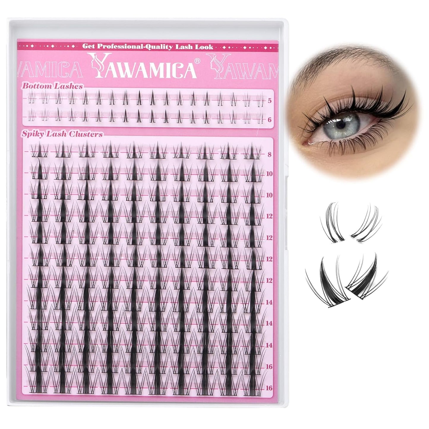 Eyelash Extension Kit - Fluffier Thick Volume 14-20mm D Curly Mink Lash Clusters | 240pcs DIY Individual Lashes with Bond, Seal & Applicator