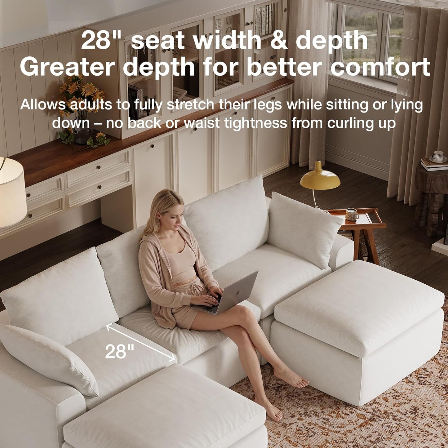 Modular Cloud Couch - Modern Sectional Sofa with Smart Coil® Support | Chenille Fabric, 5-Seater, White