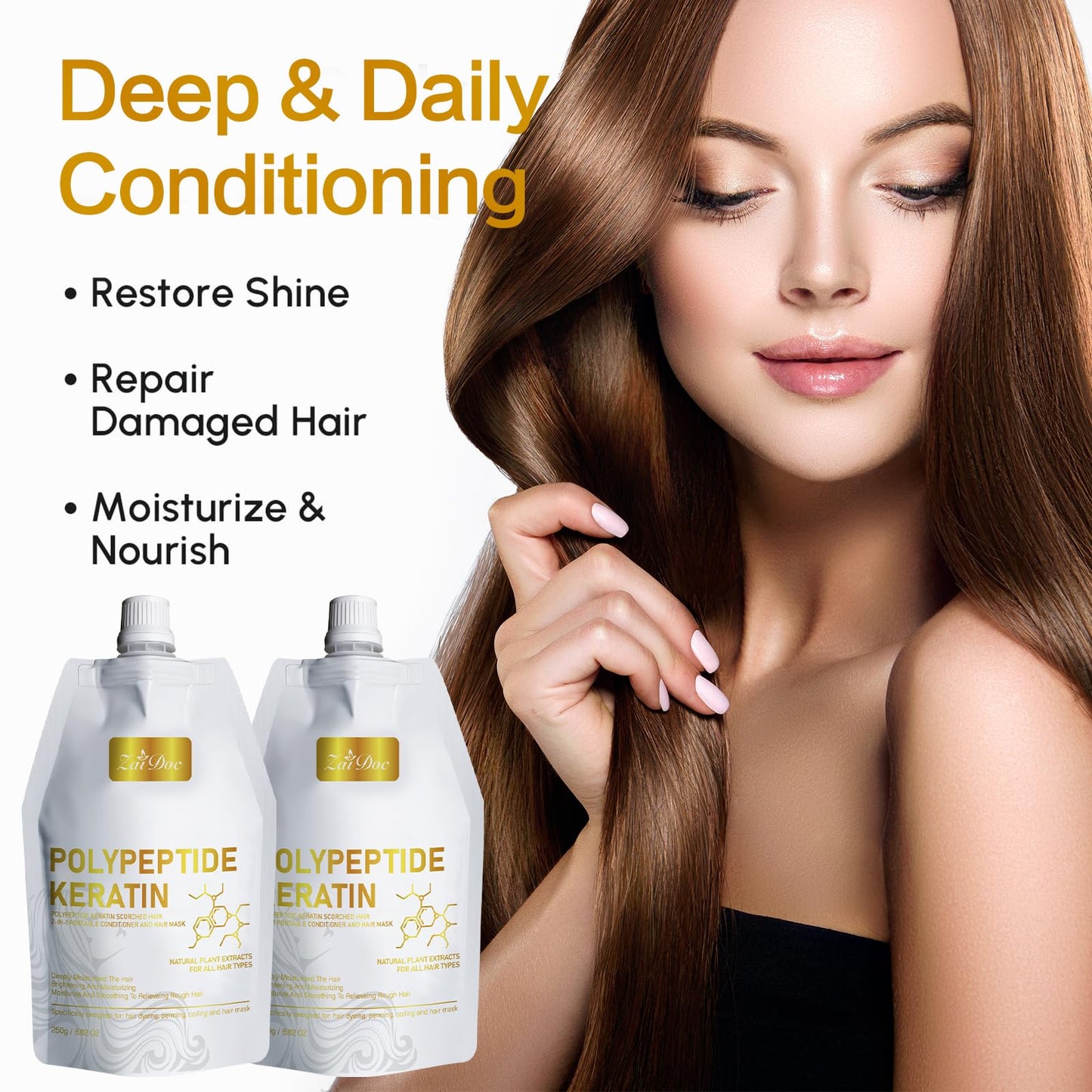 ZAIDOC Keratin Hair Mask, 2 Pcs Peptide Deep Conditioner Treatment for Damaged, Dry, Color Treated Hair, Intensive Repair with Jojoba&Rosemary Oil, 8.82oz