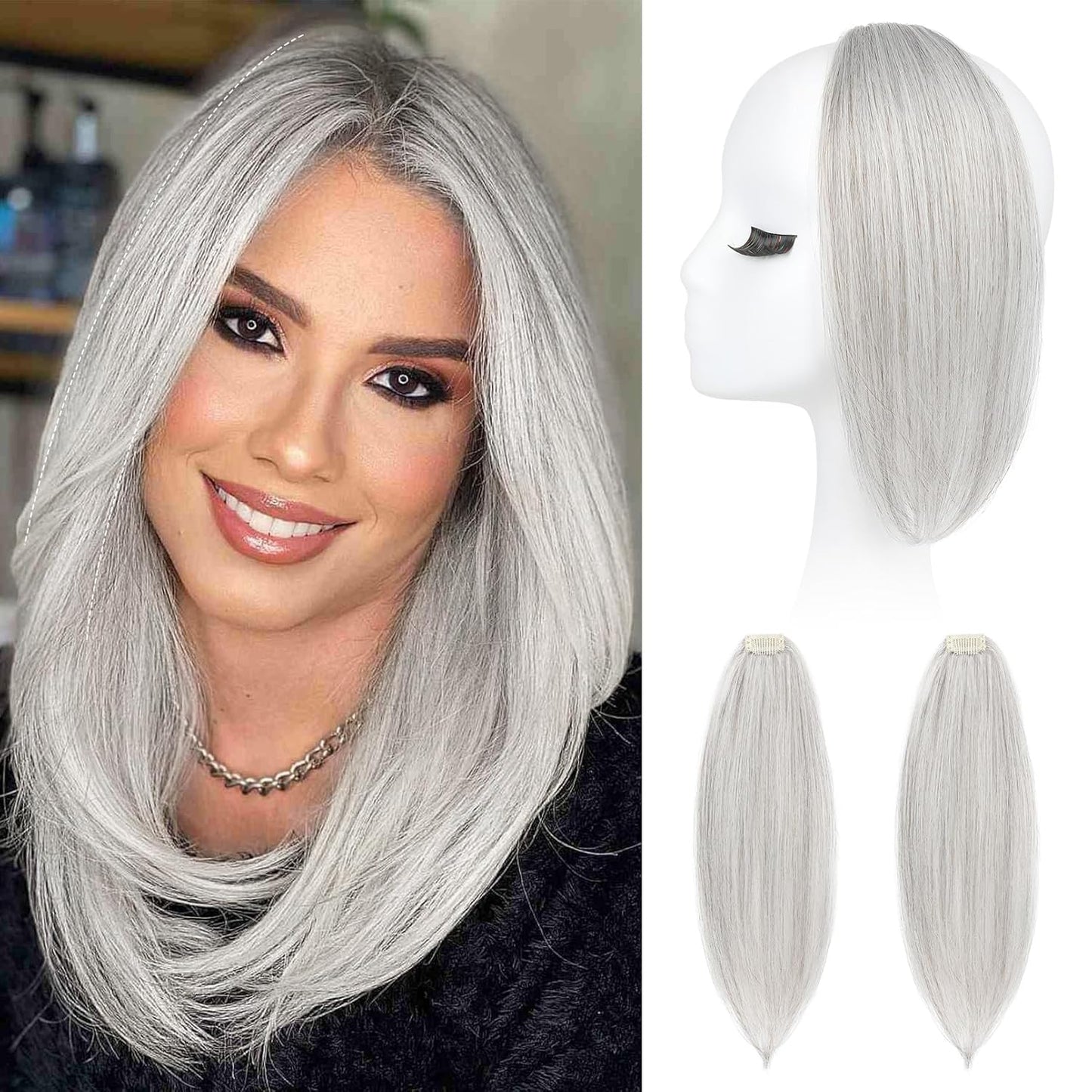 Clip In Hair Volumizer - 12 Inch Thick Hairpieces for Extra Volume | Off Black, 2PCS