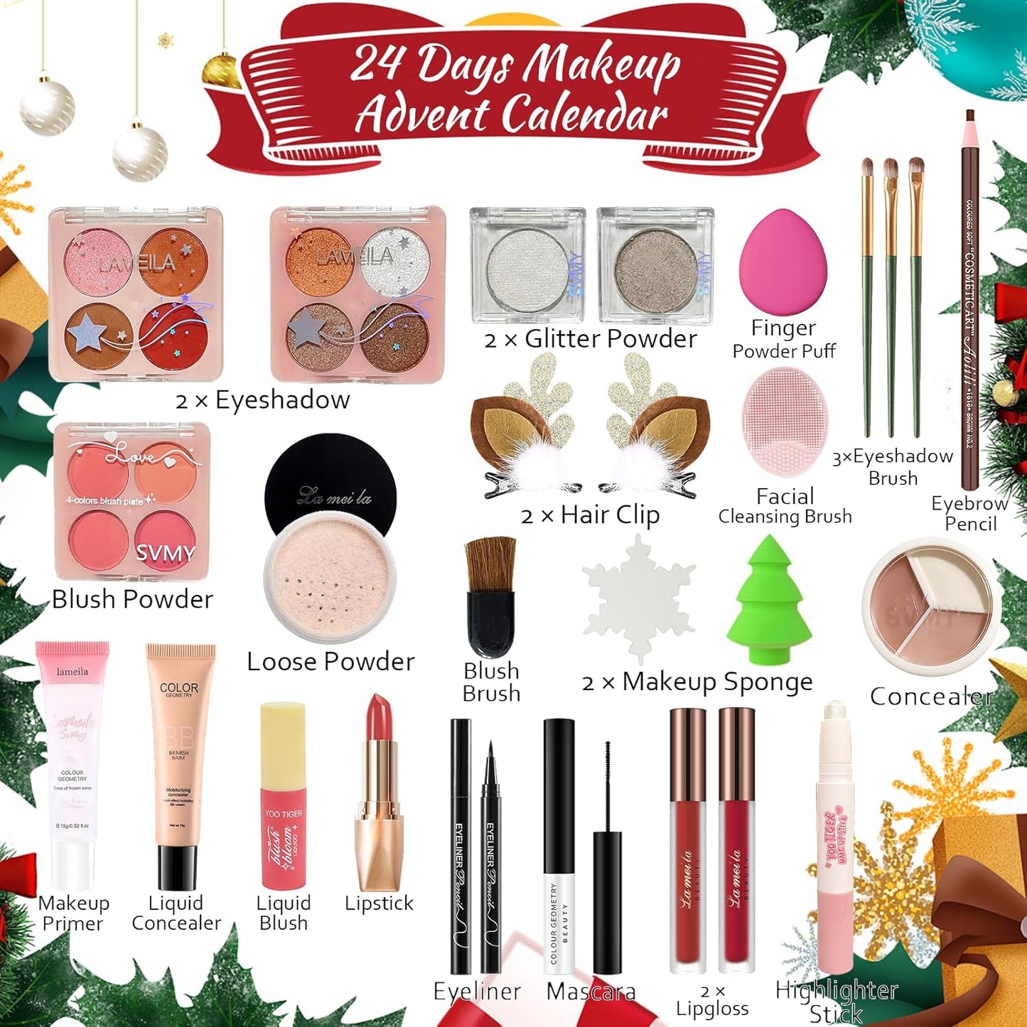Makeup Advent Calendar 2025 - 24-Day Christmas Gift Set for Women & Teens | Holiday Countdown Kit