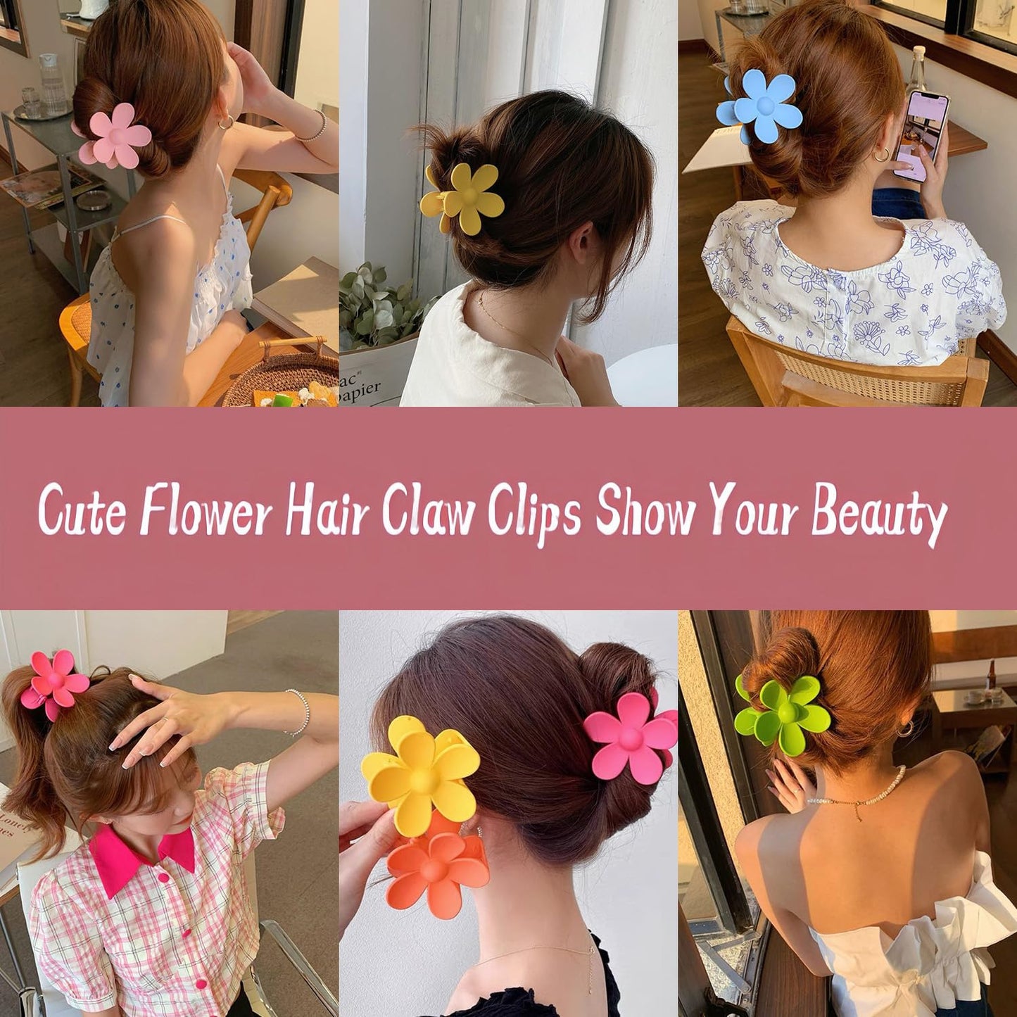 Hawaiian Flower Hair Clips - 8PCS Large Claw Clips for Thick & Thin Hair | Cute Daisy & Hibiscus Designs, Summer Colors