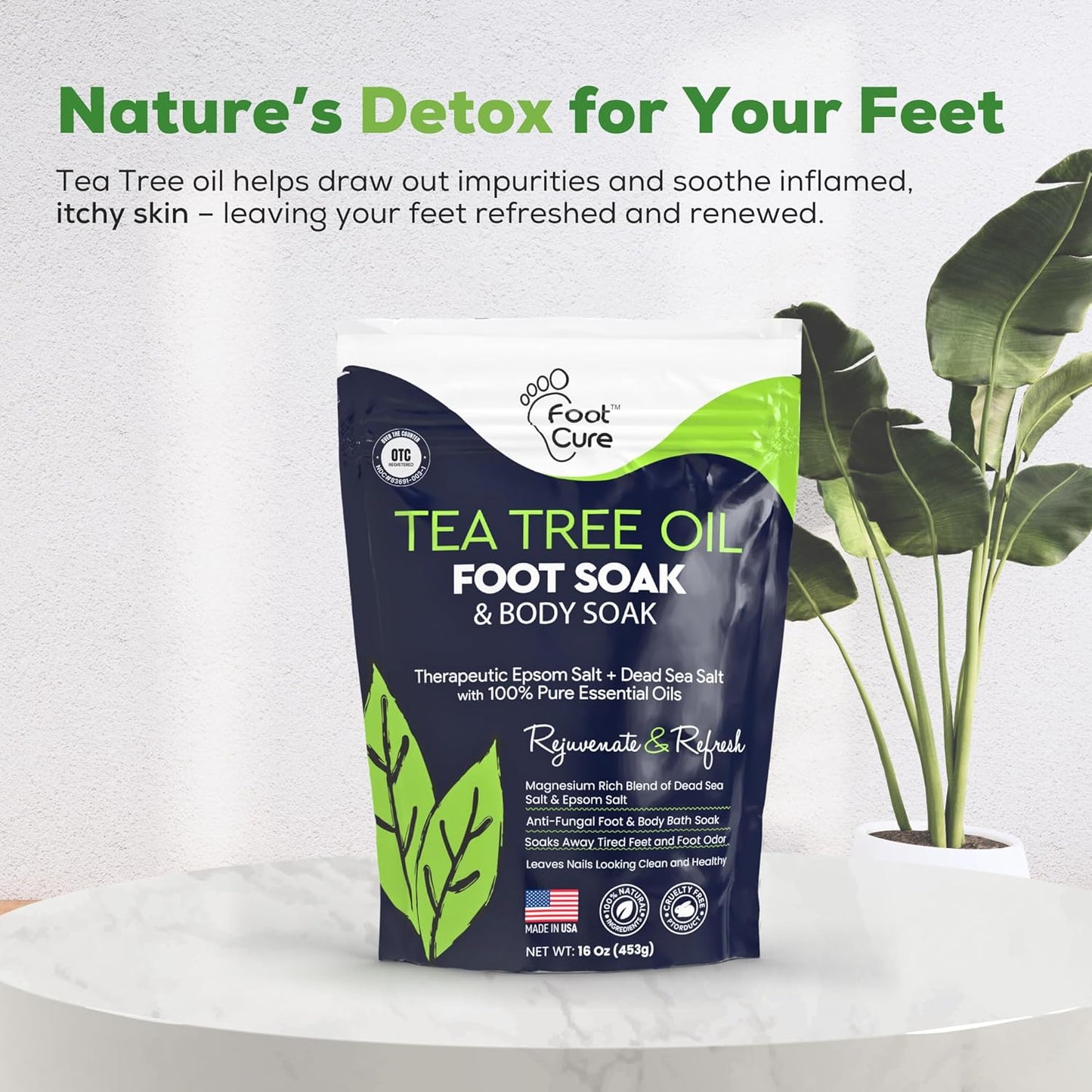 Tea Tree Oil Foot Soak - Epsom Salt for Toenail Repair & Athlete's Foot | 16 oz Spa Treatment