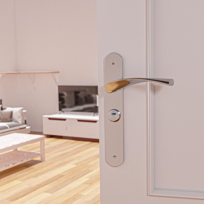 Amig - ISHI Model 46 Door Handle | Brushed Nickel Finish Steel | for Left Doors | 240 x 45mm | Includes 3 Keys | Ideal for Interior Spaces Requiring Privacy