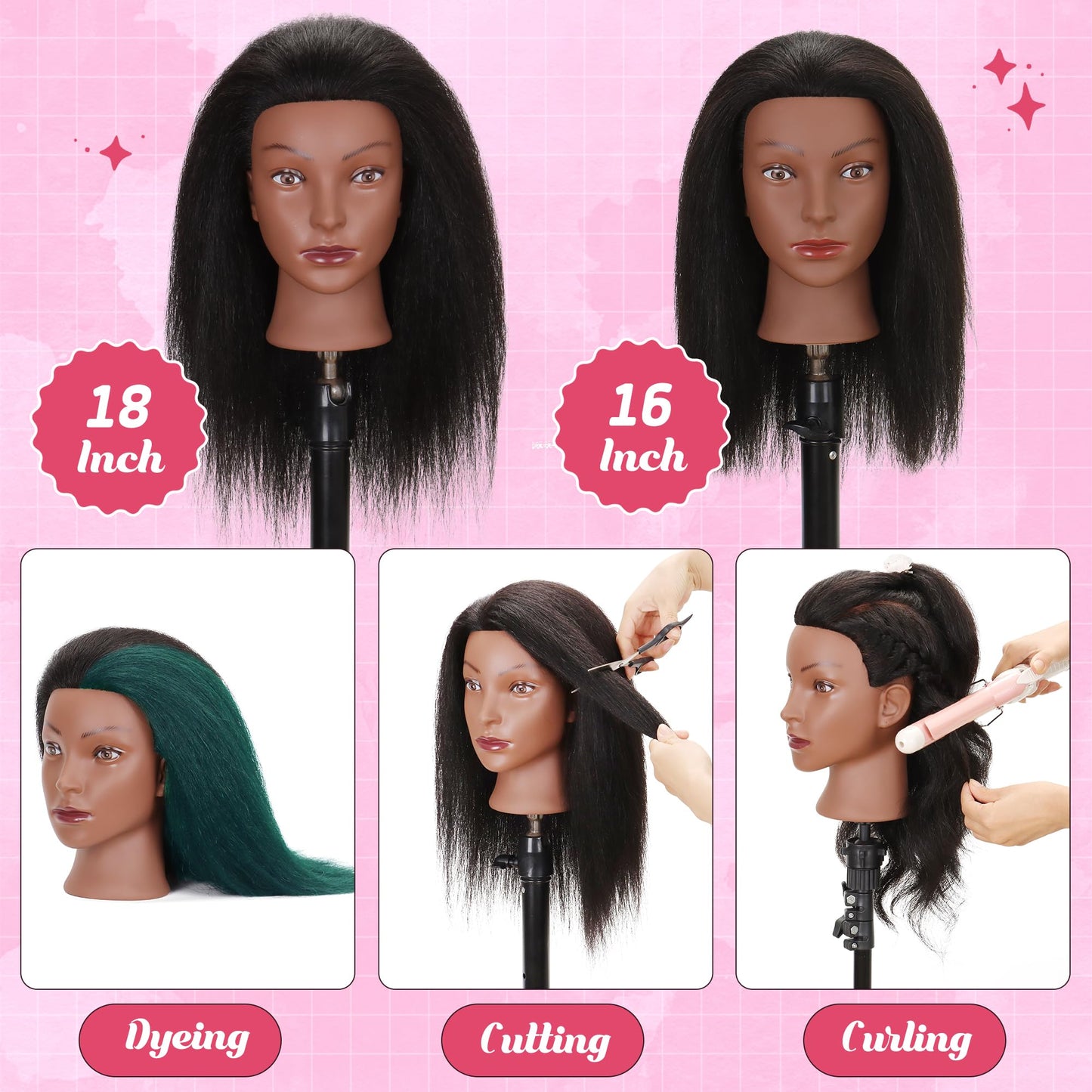 Mannequin Head 100% Human Hair Manikin for Braiding Styling Doll Head 18"