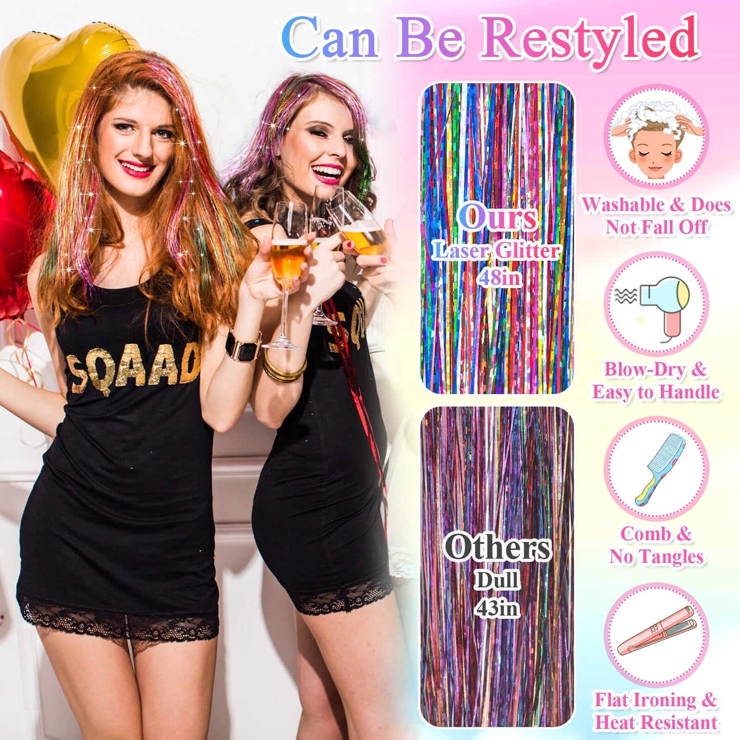 ROADPLUM Hair Tinsel Kit with Tools, 20 Colors 4000 Strands Sparkling Glitter Tinsel Hair, Heat Resistant Shiny Fairy Hair Tinsel Extensions for Women Girls Hair Accessories for Cosplay Party