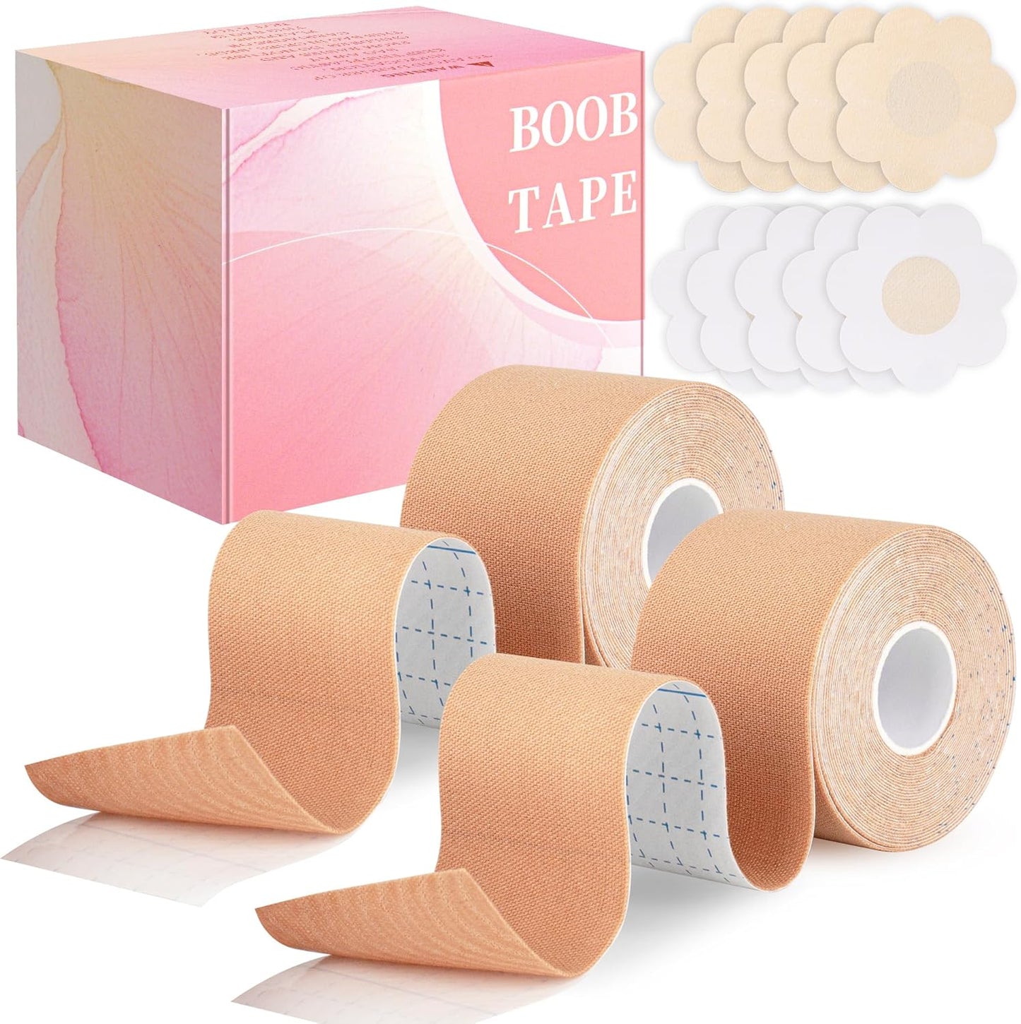 Boob Tape for Breast Lift - 2 Pcs Invisible Body Tape with 10 Pasties | Beige Color