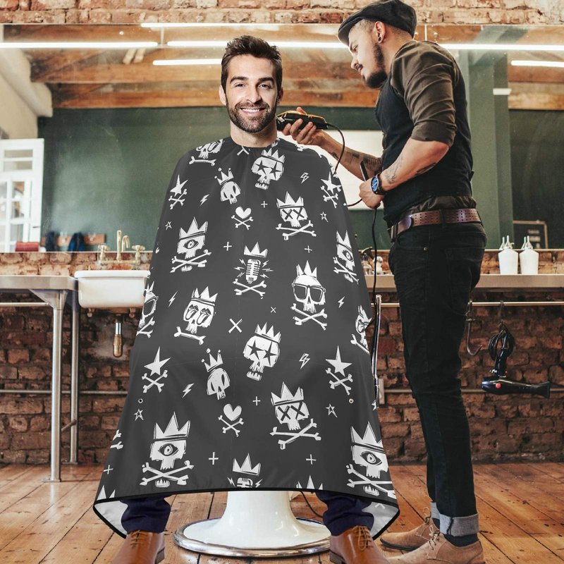 Visesunny Barber Cape - Cool Skull In Crown Black Doodle Polyester Hair Cutting Salon Apron Anti-Static Haircut Water-Resistant Shaving Cloth Beard Shaving Bib Hairdressing Cape